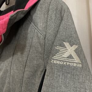 ZeroXposur Girl's Insulated Hooded Jacket Size 14‎ L Large Grey Black Pink EUC
